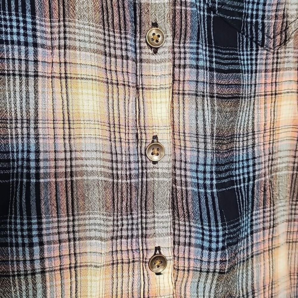 Plaid Flannel Top Blue Pink Yellow Maurices Button Down Shirt Size‎ S EUC - Picture 5 of 5